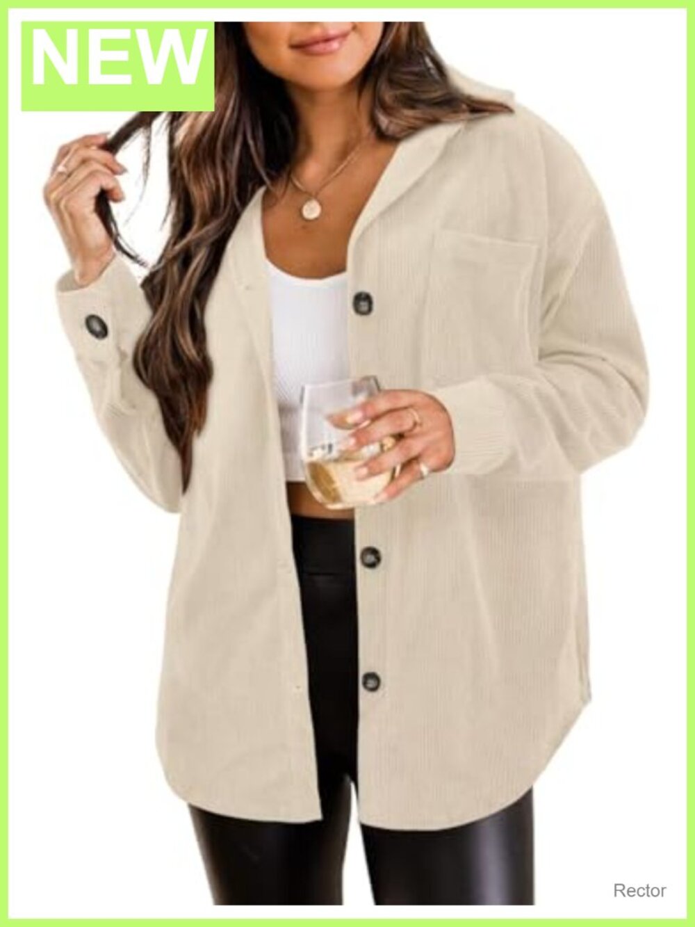 Corduroy Button Down Shacket Long Sleeve Loose Casual Jacket